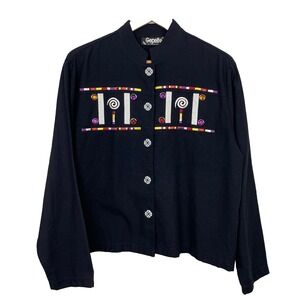 VTG Gepetto Jacket Shirt Womens Large Embellished Boxy Button Up Art To Wear 90s